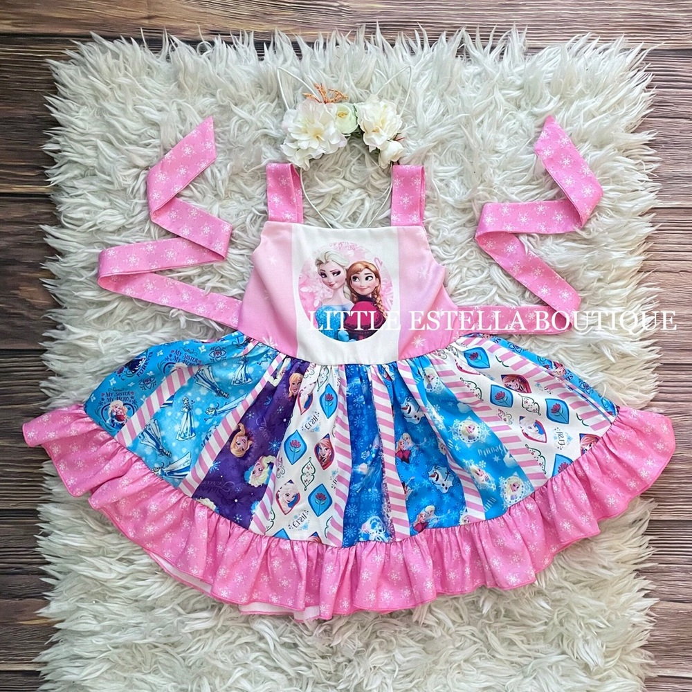 Girls Pink Frozen Princess Twirl Dress